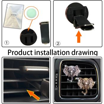 Bling Rhinestone Elephants Head Car Air Vent Clip Dashboard Outlet Clip Air Freshener Vent Clips Decorative Cute Car Decor