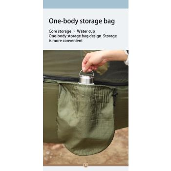 Military‑Green Outdoor Camping Hammock with Mosquito Net, Anti‑Tipping Nylon Fabric, Quick Setup Hammock for Single & Double Person