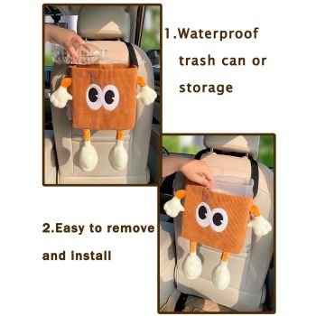 Car Cute 2 in 1 Trash Can with Tissue Holder Box Seat Back Bag Hanging over the Seat Organizer Plush Cartoon Animal Storage Garbage,Brown