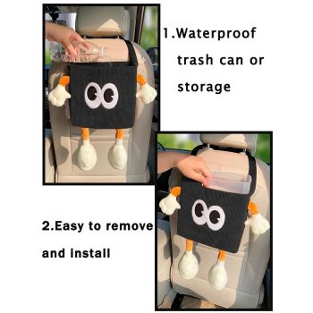 Car Cute 2 in 1 Trash Can with Tissue Holder Box Seat Back Bag Hanging over the Seat Organizer Plush Cartoon Animal Storage Garbage,Black