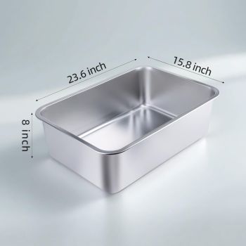 Stainless Steel Cat Litter Box - Large Metal High-Sided Pan for Cats, Pets, Non-Stick, Odor-Free, Easy to Clean, Splash-Proof, Durable (23.6" L x 15.8" W x 8" H)