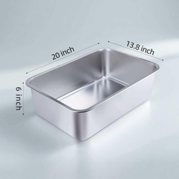Stainless Steel Cat Litter Box - Large Metal High-Sided Pan for Cats, Pets, Non-Stick, Odor-Free, Easy to Clean, Splash-Proof, Durable (20" L x 13.8" W x 6" H)