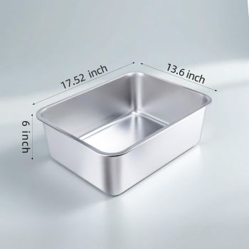 Stainless Steel Cat Litter Box - Large Metal High-Sided Pan for Cats, Pets, Non-Stick, Odor-Free, Easy to Clean, Splash-Proof, Durable (17.7" L x 13.8" W x 6" H)