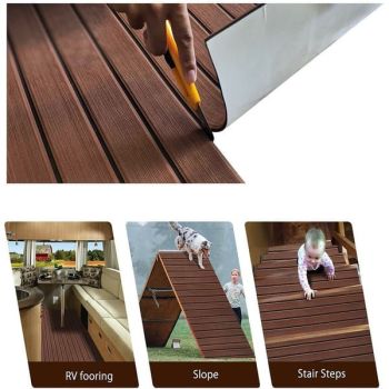 EVA Foam Boat Flooring Mat, 240 x 30 x 0.6 cm Light Grey Marine Decking Sheet, Self-Adhesive Non-Slip Faux Teak Foam Pad for Boat Yacht RV