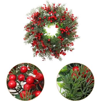 3PCS Lifelike Artificial Holiday Wreath Bundle, Dense Eucalyptus Foliage with Holly Red Berries & Satin Red Bow, Classic Winter Front Door Wreath Multipack for Australian Christmas Farmhouse Styling