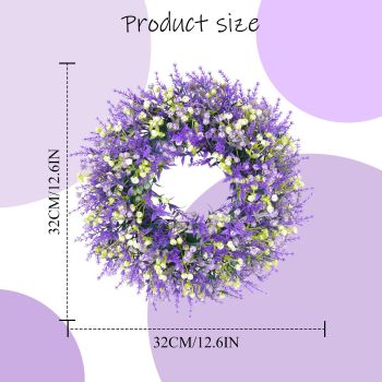 Artificial Lavender Floral Wreath, Purple White Yellow Mixed Spring Summer Front Door Wreath, Rustic Farmhouse Wreath for Outdoor Covered Porch Wall Window Wedding Home Decor