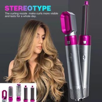 5 in 1 Hot Air Brush Hair Styler Set, Multi Interchangeable Attachments Hair Dryer Brush, Straightener Curler Volumizer Comb, Ionic Blow Dryer Styling Tool for All Hair Types（White））
