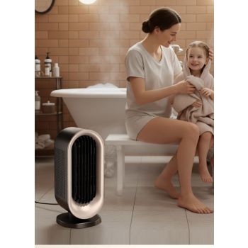 Desktop Vertical Space Heater with Remote Control, Fast Heating PTC Electric Fan Heater, Portable Mini Winter Electric Space Heater for Bedroom Office Home Indoor Heating（Black & Silver）