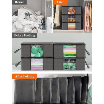 6 Pack 35L Clothes Storage Bags, Foldable Under Bed Storage Boxes with Clear Window, Reinforced Handles Quilt Blanket Organiser Containers for Wardrobe Closet Bedroom Storage