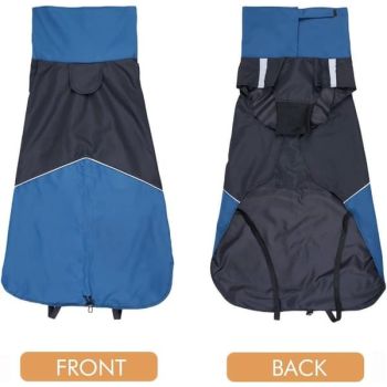 Dog Rain Coat, Waterproof Wind‑Proof Winter Dog Jacket with Reflective Stripes, for Small & Medium Dogs, Blue‑Black, Size XXL