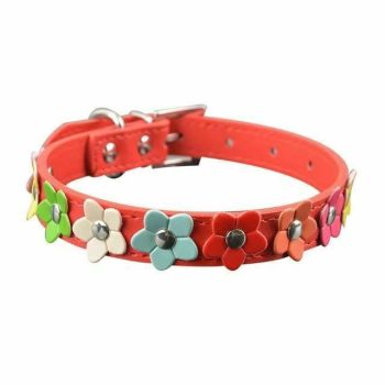 House Of Dasein Rainbow Flower Collars Pet Play Puppy Kitten Bondage Kink Fetish Restraints - Red - M