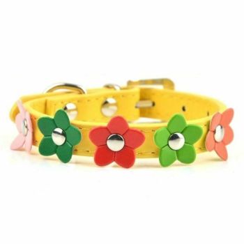 House Of Dasein Rainbow Flower Collars Pet Play Puppy Kitten Bondage Kink Fetish Restraints - Yellow - Xs