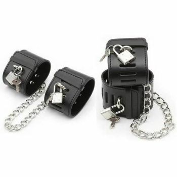 House Of Dasein Locking Wrist Ankle Cuffs Bondage Fetish Restraints - Black - Set