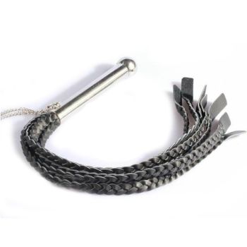 House Of Dasein Braided Leather Flogger Metal Handle Impact Play Spanking Whip Bdsm