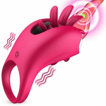 House Of Dasein Tongue Licking Vibrator Cock Ring Double Stimulation Couples - Rose Red