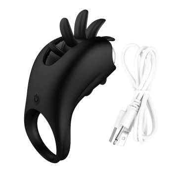 House Of Dasein Tongue Licking Vibrator Cock Ring Double Stimulation Couples - Black