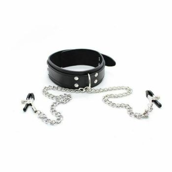 House Of Dasein Slave Collar Nipple Clamps Chains Bondage Kink Bdsm Fetish Restraints - Black