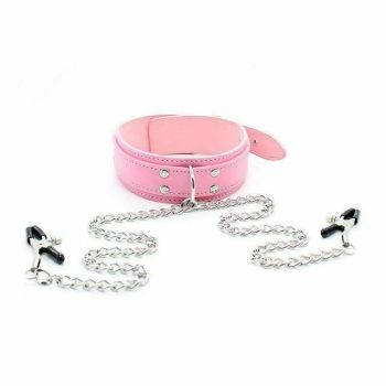 House Of Dasein Slave Collar Nipple Clamps Chains Bondage Kink Bdsm Fetish Restraints - Pink
