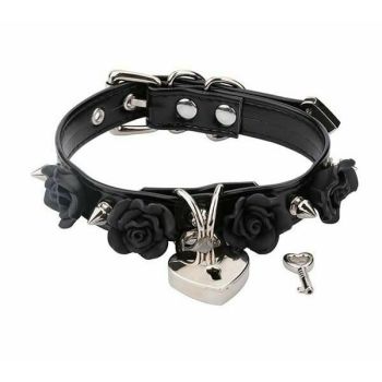 House Of Dasein Bdsm Collar Spikes Flowers Choker Necklaces Slave Play Owned Submissive - Black With Silver