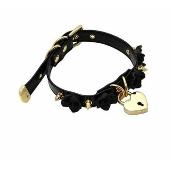 House Of Dasein Bdsm Collar Spikes Flowers Choker Necklaces Slave Play Owned Submissive - Black With Gold