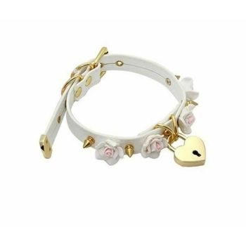 House Of Dasein Bdsm Collar Spikes Flowers Choker Necklaces Slave Play Owned Submissive - White With Gold