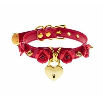 House Of Dasein Bdsm Collar Spikes Flowers Choker Necklaces Slave Play Owned Submissive - Red With Gold