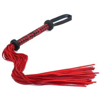 House Of Dasein Red Black Suede Leather Flogger Bdsm Impact Play Spanking Whip - Red