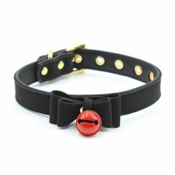 House Of Dasein Bdsm Collar Bell Choker Necklace Kitten Submissive Slave Play Bondage - Black With Red Bell
