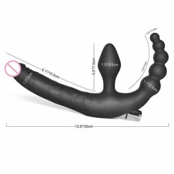 House Of Dasein Triple Penetration Wearable Strapon Dildo Vibrator Vibrating Anal Beads Butt Plug