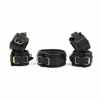 House Of Dasein Soft Padded Collar Wrist Ankle Cuffs Bondage Restraint Kit - Black