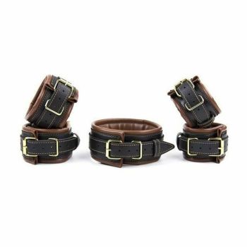 House Of Dasein Soft Padded Collar Wrist Ankle Cuffs Bondage Restraint Kit - Brown
