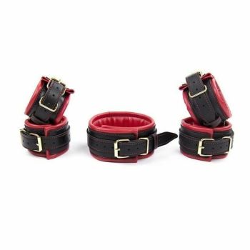 House Of Dasein Soft Padded Collar Wrist Ankle Cuffs Bondage Restraint Kit - Red