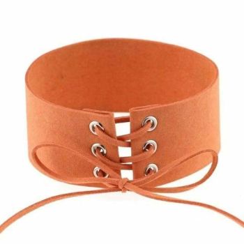 House Of Dasein Bdsm Lace Up Collar Sexy Submissive Choker Necklace Bondage Restraints - Orange