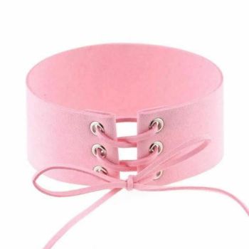 House Of Dasein Bdsm Lace Up Collar Sexy Submissive Choker Necklace Bondage Restraints - Pink