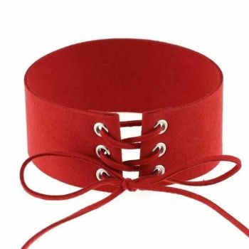 House Of Dasein Bdsm Lace Up Collar Sexy Submissive Choker Necklace Bondage Restraints - Red