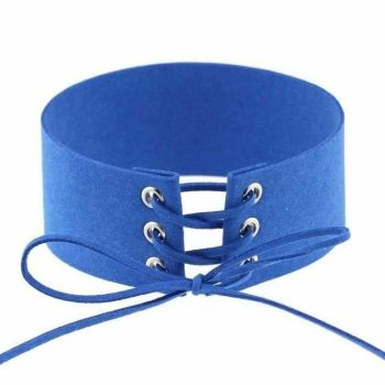 House Of Dasein Bdsm Lace Up Collar Sexy Submissive Choker Necklace Bondage Restraints - Blue
