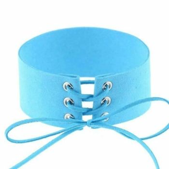 House Of Dasein Bdsm Lace Up Collar Sexy Submissive Choker Necklace Bondage Restraints - Sky Blue