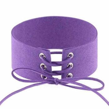 House Of Dasein Bdsm Lace Up Collar Sexy Submissive Choker Necklace Bondage Restraints - Purple