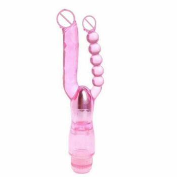 House Of Dasein Pink Purple Double Penetration Jelly Vibrator Vibrating Anal Beads - Pink