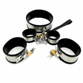 House Of Dasein Stainless Steel Locking Wrist Ankle Cuffs Collar Bdsm Fetish Kit - Female