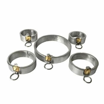 House Of Dasein Stainless Steel Locking Bdsm Handcuffs Collar Shackles Restraints Kit - Male