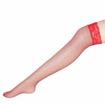 House Of Dasein Thigh High Lace Top Fishnet Stockings Sexy Lingerie Erotic Hosiery - Red