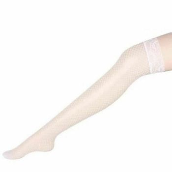 House Of Dasein Thigh High Lace Top Fishnet Stockings Sexy Lingerie Erotic Hosiery - White