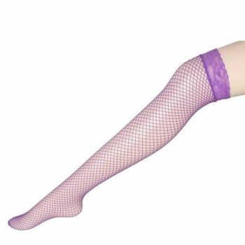 House Of Dasein Thigh High Lace Top Fishnet Stockings Sexy Lingerie Erotic Hosiery - Purple