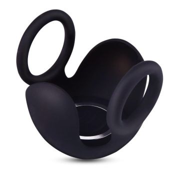 House Of Dasein Black Stretchy Cock 10 Speeds Testicle Vibrator Rechargeable Penis Rings - Black
