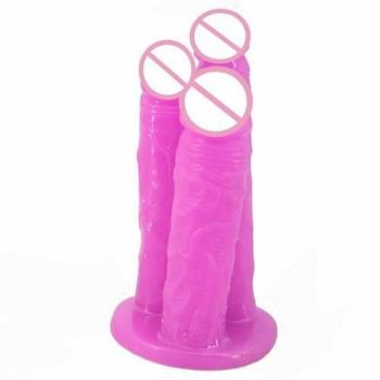House Of Dasein Big Three Dildo Dong Triple Penetration Purple Brown Flesh Realistic Penis Large - Purple