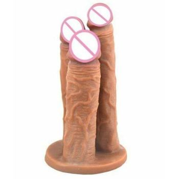 House Of Dasein Big Three Dildo Dong Triple Penetration Purple Brown Flesh Realistic Penis Large - Brown