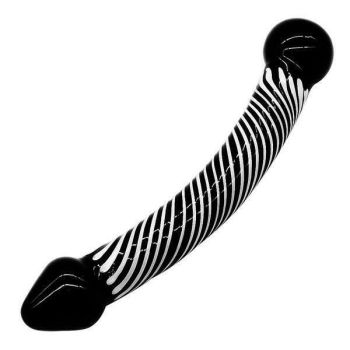 House Of Dasein Smooth Black Glass Striped Double Ended Spot Dong Anal Plug Dildo - Black