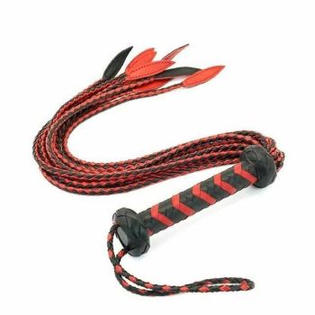 House Of Dasein 60Cm Black Red Brown Leather Flogger Braided Handle Tails Spanking Toy Bdsm - Red