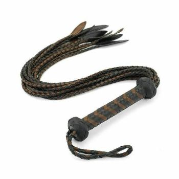 House Of Dasein 60Cm Black Red Brown Leather Flogger Braided Handle Tails Spanking Toy Bdsm - Brown